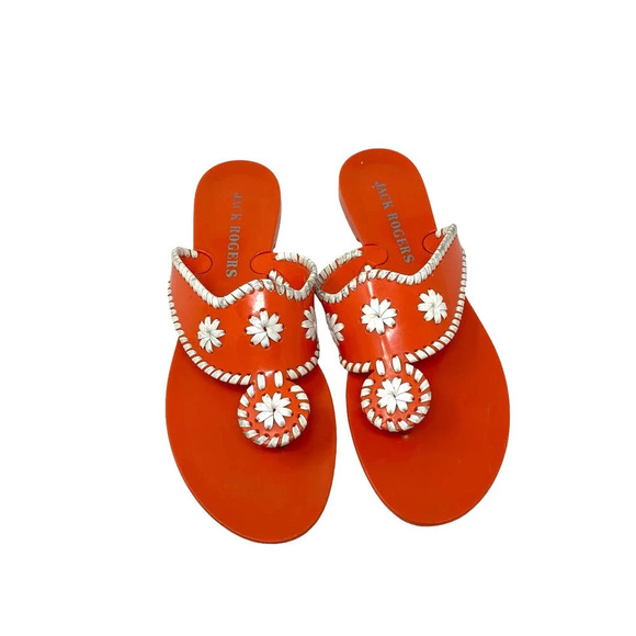 Jack Rogers‎ Navajo Jelly Flat Sandals Orange White Flip Flop Size 7 - Picture 1 of 7